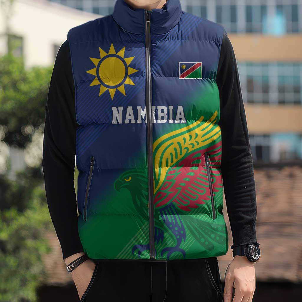 Namibia Rugby Custom Sleeveless Puffer Jacket Welwitschias African Fish Eagle - Wonder Print Shop