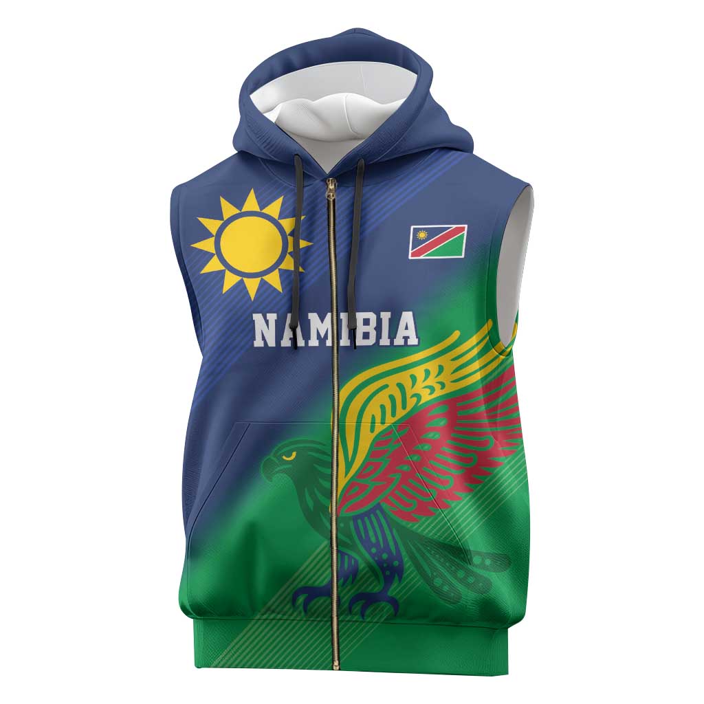 Namibia Rugby Custom Sleeveless Zip Hoodie Welwitschias African Fish Eagle - Wonder Print Shop