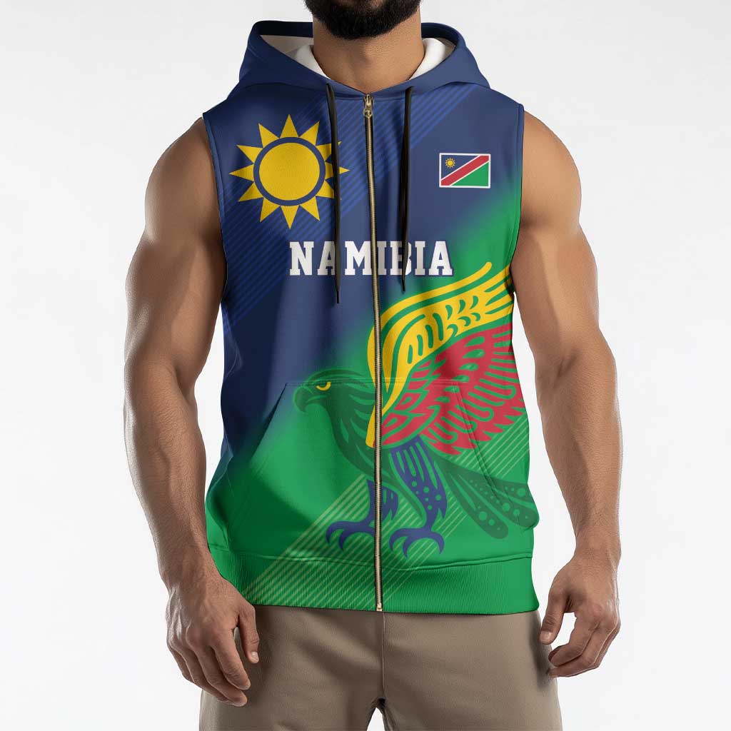 Namibia Rugby Custom Sleeveless Zip Hoodie Welwitschias African Fish Eagle - Wonder Print Shop