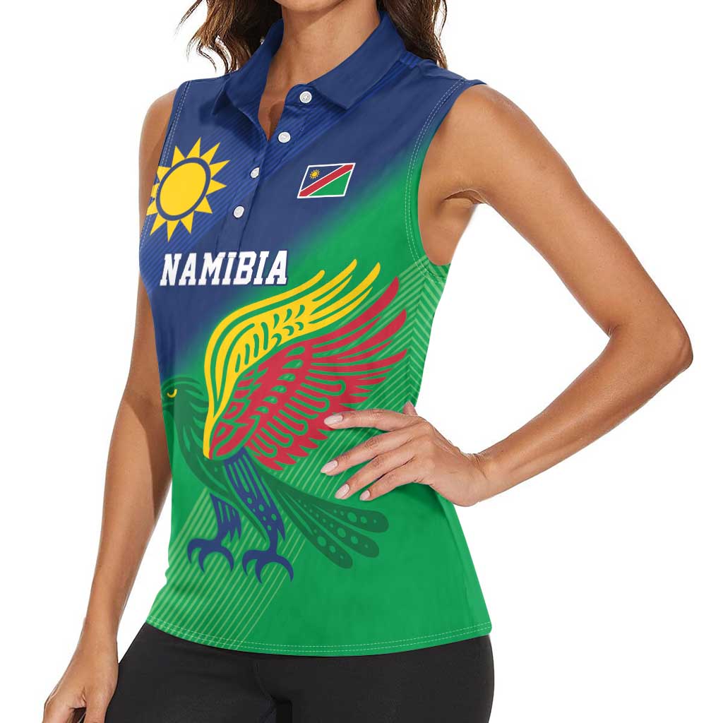Namibia Rugby Custom Women Sleeveless Polo Shirt Welwitschias African Fish Eagle - Wonder Print Shop