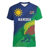 Namibia Rugby Custom Women V-Neck T-Shirt Welwitschias African Fish Eagle - Wonder Print Shop