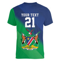 Namibia Rugby Custom Women V-Neck T-Shirt Welwitschias African Fish Eagle - Wonder Print Shop