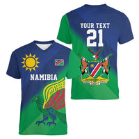 Namibia Rugby Custom Women V-Neck T-Shirt Welwitschias African Fish Eagle - Wonder Print Shop