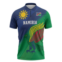 Namibia Rugby Custom Zipper Polo Shirt Welwitschias African Fish Eagle - Wonder Print Shop