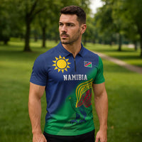Namibia Rugby Custom Zipper Polo Shirt Welwitschias African Fish Eagle - Wonder Print Shop
