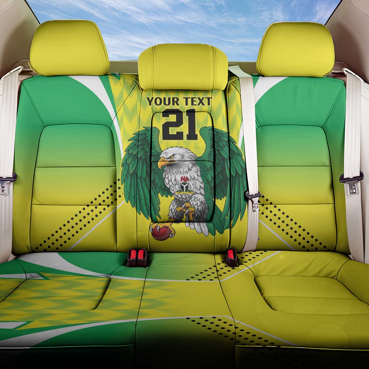 Nigeria Cricket Custom Back Car Seat Cover Najeriya Yellow Greens Eagle - Wonder Print Shop