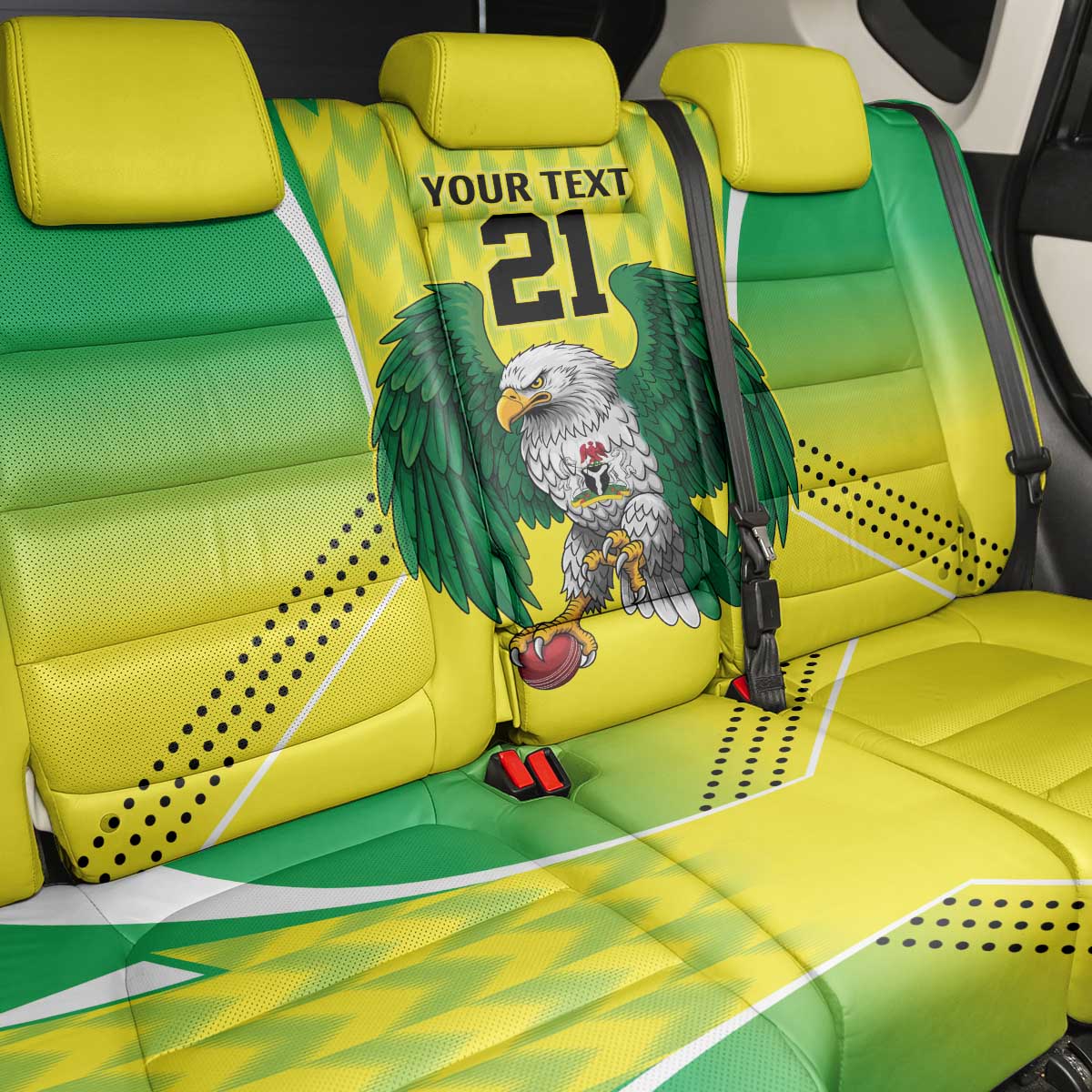 Nigeria Cricket Custom Back Car Seat Cover Najeriya Yellow Greens Eagle - Wonder Print Shop