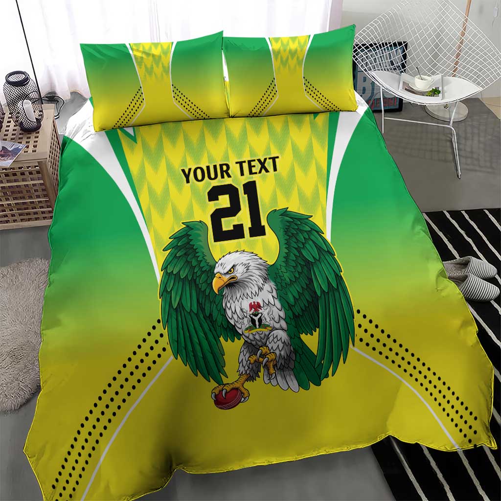 Nigeria Cricket Custom Bedding Set Najeriya Yellow Greens Eagle - Wonder Print Shop