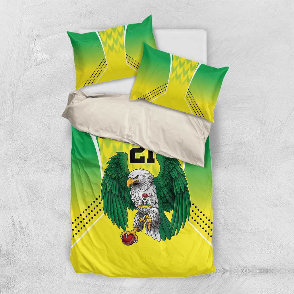 Nigeria Cricket Custom Bedding Set Najeriya Yellow Greens Eagle - Wonder Print Shop