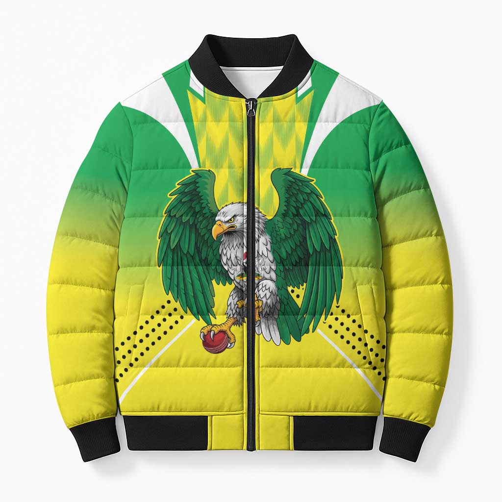 Nigeria Cricket Custom Bomber Puffer Jacket Najeriya Yellow Greens Eagle - Wonder Print Shop