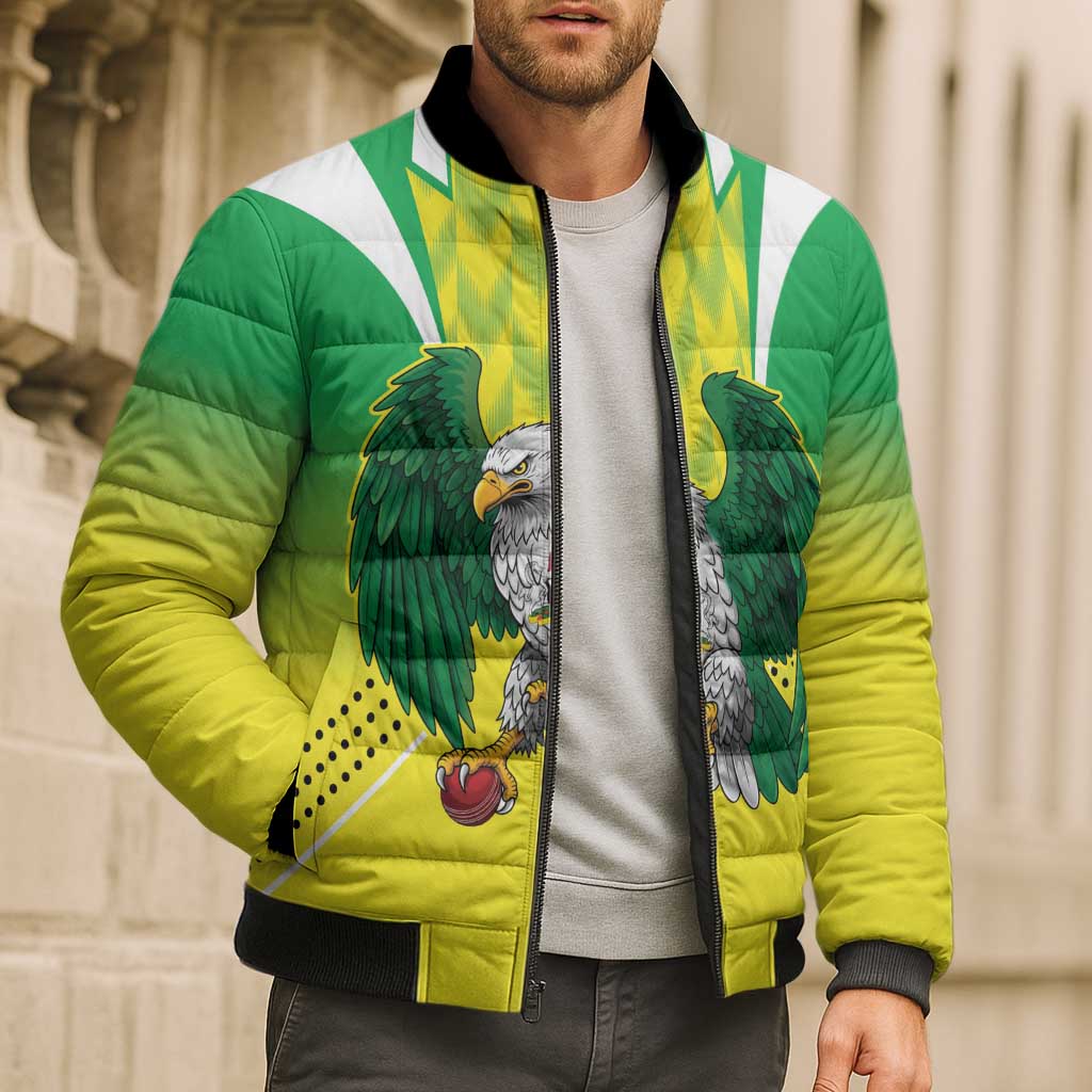 Nigeria Cricket Custom Bomber Puffer Jacket Najeriya Yellow Greens Eagle - Wonder Print Shop