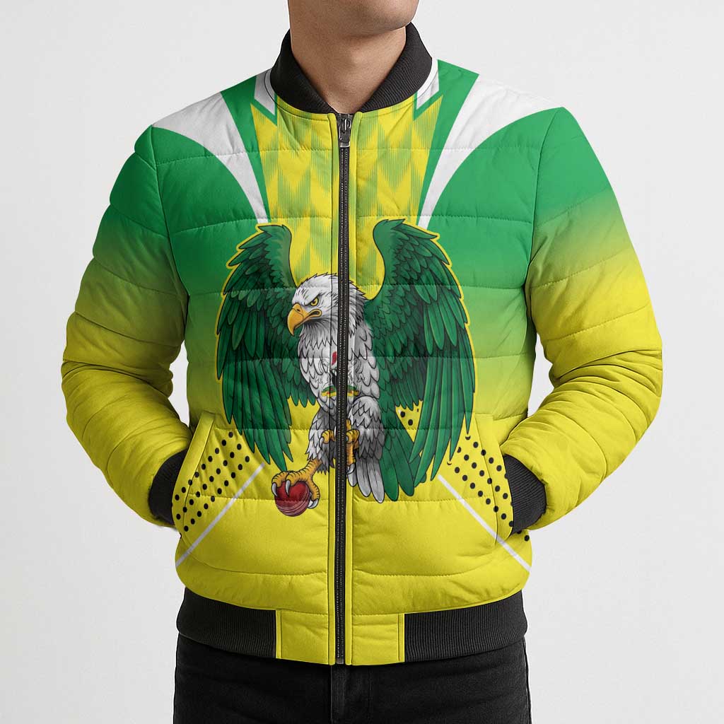 Nigeria Cricket Custom Bomber Puffer Jacket Najeriya Yellow Greens Eagle - Wonder Print Shop