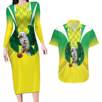 Nigeria Cricket Custom Couples Matching Long Sleeve Bodycon Dress and Hawaiian Shirt Najeriya Yellow Greens Eagle - Wonder Print Shop
