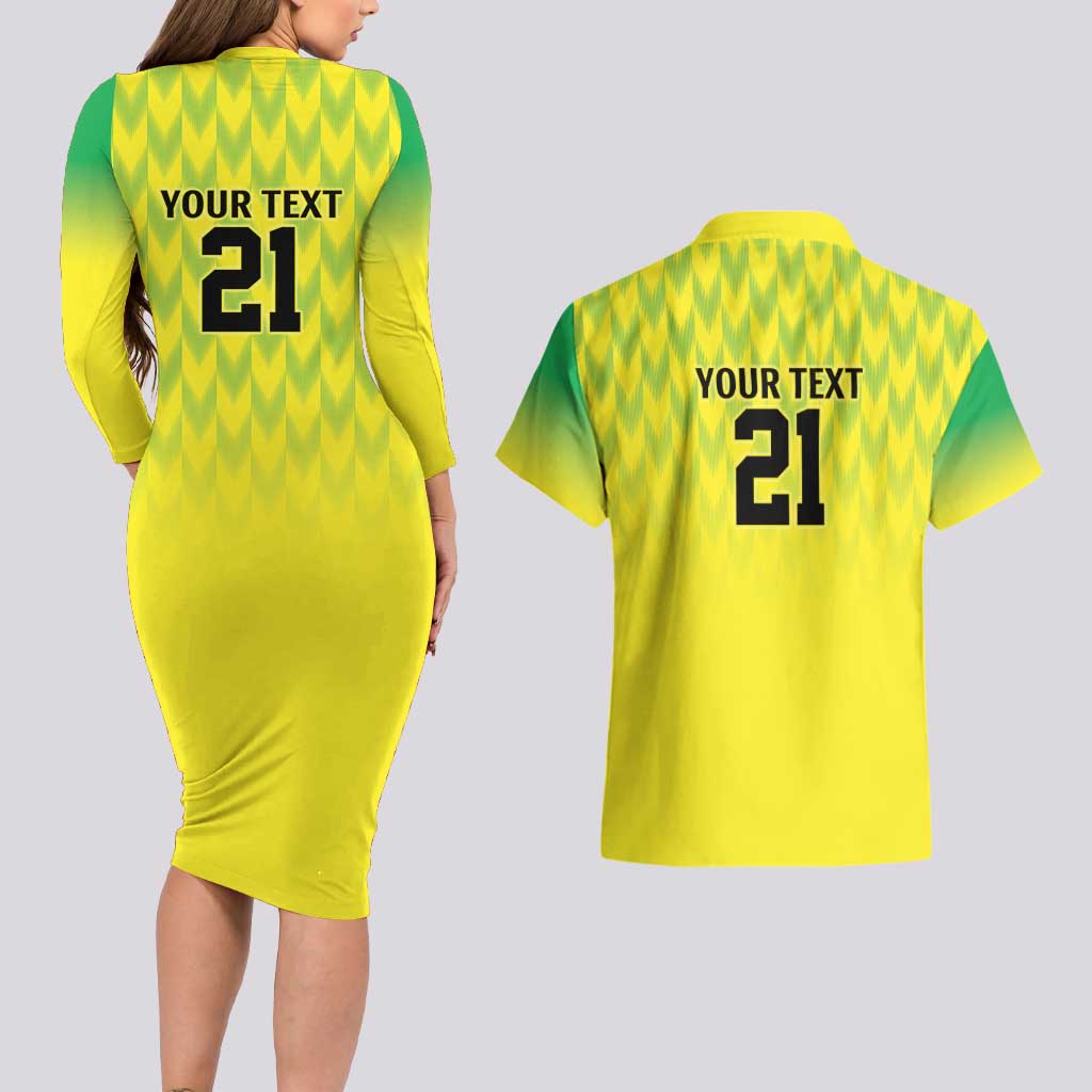 Nigeria Cricket Custom Couples Matching Long Sleeve Bodycon Dress and Hawaiian Shirt Najeriya Yellow Greens Eagle - Wonder Print Shop