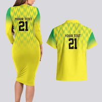 Nigeria Cricket Custom Couples Matching Long Sleeve Bodycon Dress and Hawaiian Shirt Najeriya Yellow Greens Eagle - Wonder Print Shop
