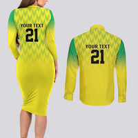 Nigeria Cricket Custom Couples Matching Long Sleeve Bodycon Dress and Long Sleeve Button Shirt Najeriya Yellow Greens Eagle - Wonder Print Shop