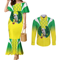 Nigeria Cricket Custom Couples Matching Mermaid Dress and Long Sleeve Button Shirt Najeriya Yellow Greens Eagle - Wonder Print Shop