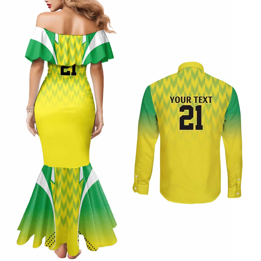 Nigeria Cricket Custom Couples Matching Mermaid Dress and Long Sleeve Button Shirt Najeriya Yellow Greens Eagle - Wonder Print Shop
