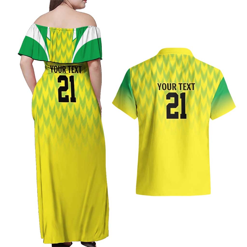 Nigeria Cricket Custom Couples Matching Off Shoulder Maxi Dress and Hawaiian Shirt Najeriya Yellow Greens Eagle - Wonder Print Shop