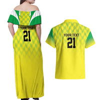 Nigeria Cricket Custom Couples Matching Off Shoulder Maxi Dress and Hawaiian Shirt Najeriya Yellow Greens Eagle - Wonder Print Shop