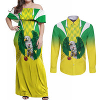 Nigeria Cricket Custom Couples Matching Off Shoulder Maxi Dress and Long Sleeve Button Shirt Najeriya Yellow Greens Eagle - Wonder Print Shop