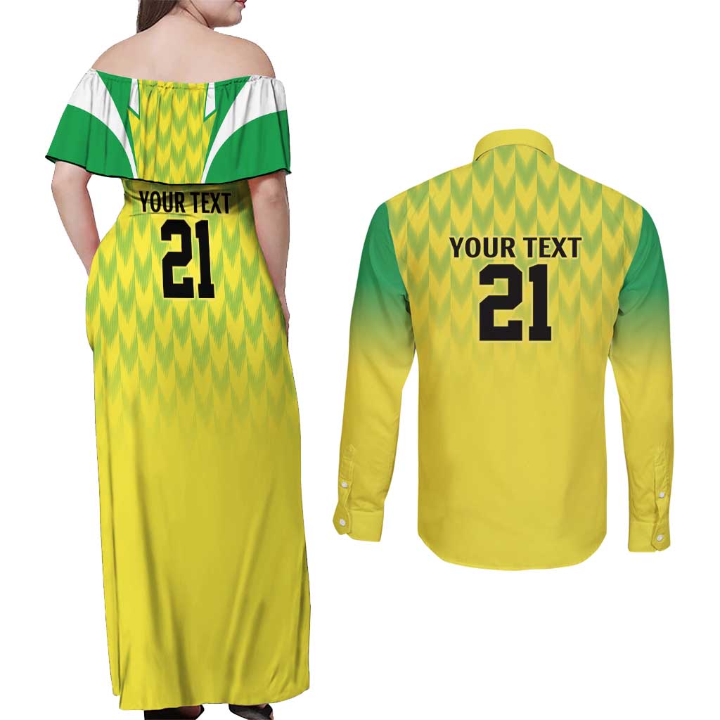 Nigeria Cricket Custom Couples Matching Off Shoulder Maxi Dress and Long Sleeve Button Shirt Najeriya Yellow Greens Eagle - Wonder Print Shop
