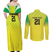 Nigeria Cricket Custom Couples Matching Off Shoulder Maxi Dress and Long Sleeve Button Shirt Najeriya Yellow Greens Eagle - Wonder Print Shop