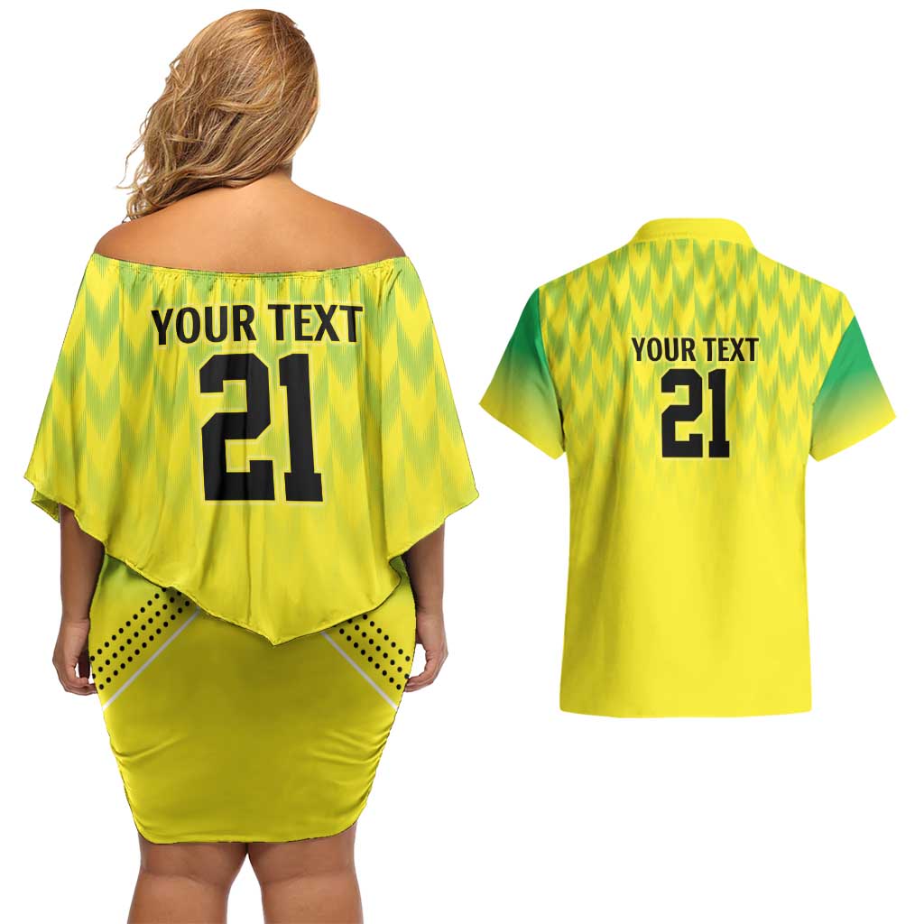 Nigeria Cricket Custom Couples Matching Off Shoulder Short Dress and Hawaiian Shirt Najeriya Yellow Greens Eagle - Wonder Print Shop