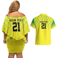 Nigeria Cricket Custom Couples Matching Off Shoulder Short Dress and Hawaiian Shirt Najeriya Yellow Greens Eagle - Wonder Print Shop