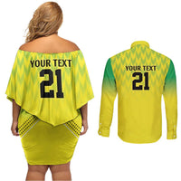 Nigeria Cricket Custom Couples Matching Off Shoulder Short Dress and Long Sleeve Button Shirt Najeriya Yellow Greens Eagle - Wonder Print Shop