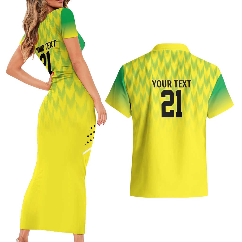Nigeria Cricket Custom Couples Matching Short Sleeve Bodycon Dress and Hawaiian Shirt Najeriya Yellow Greens Eagle - Wonder Print Shop