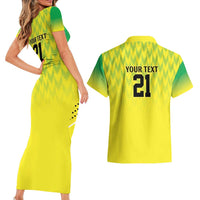 Nigeria Cricket Custom Couples Matching Short Sleeve Bodycon Dress and Hawaiian Shirt Najeriya Yellow Greens Eagle - Wonder Print Shop