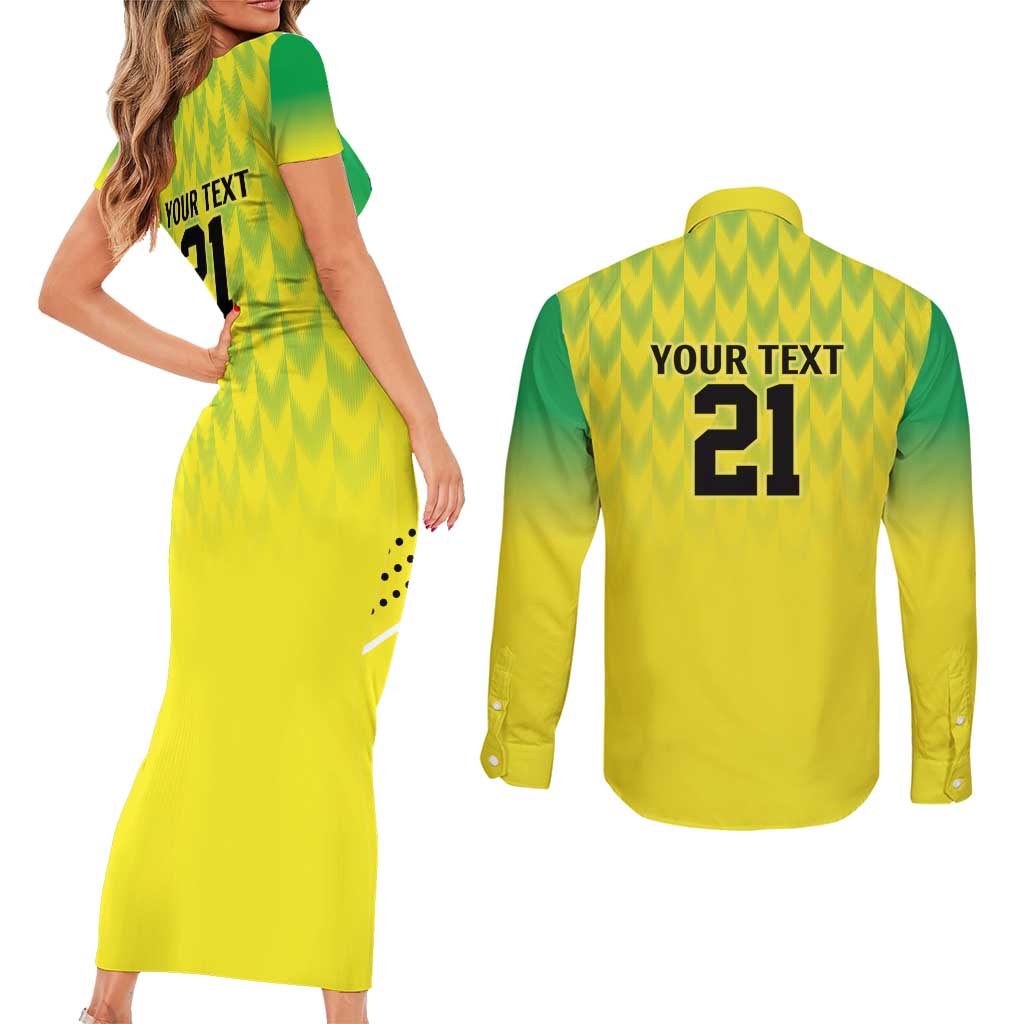 Nigeria Cricket Custom Couples Matching Short Sleeve Bodycon Dress and Long Sleeve Button Shirt Najeriya Yellow Greens Eagle - Wonder Print Shop