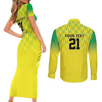 Nigeria Cricket Custom Couples Matching Short Sleeve Bodycon Dress and Long Sleeve Button Shirt Najeriya Yellow Greens Eagle - Wonder Print Shop