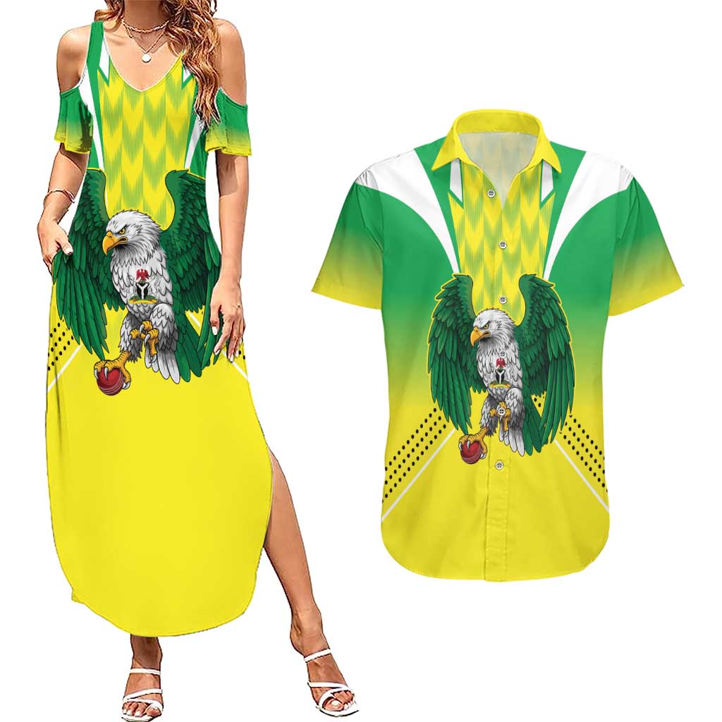 Nigeria Cricket Custom Couples Matching Summer Maxi Dress and Hawaiian Shirt Najeriya Yellow Greens Eagle - Wonder Print Shop