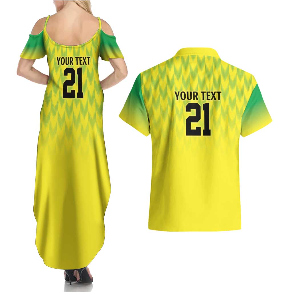 Nigeria Cricket Custom Couples Matching Summer Maxi Dress and Hawaiian Shirt Najeriya Yellow Greens Eagle - Wonder Print Shop