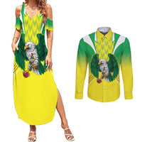 Nigeria Cricket Custom Couples Matching Summer Maxi Dress and Long Sleeve Button Shirt Najeriya Yellow Greens Eagle - Wonder Print Shop
