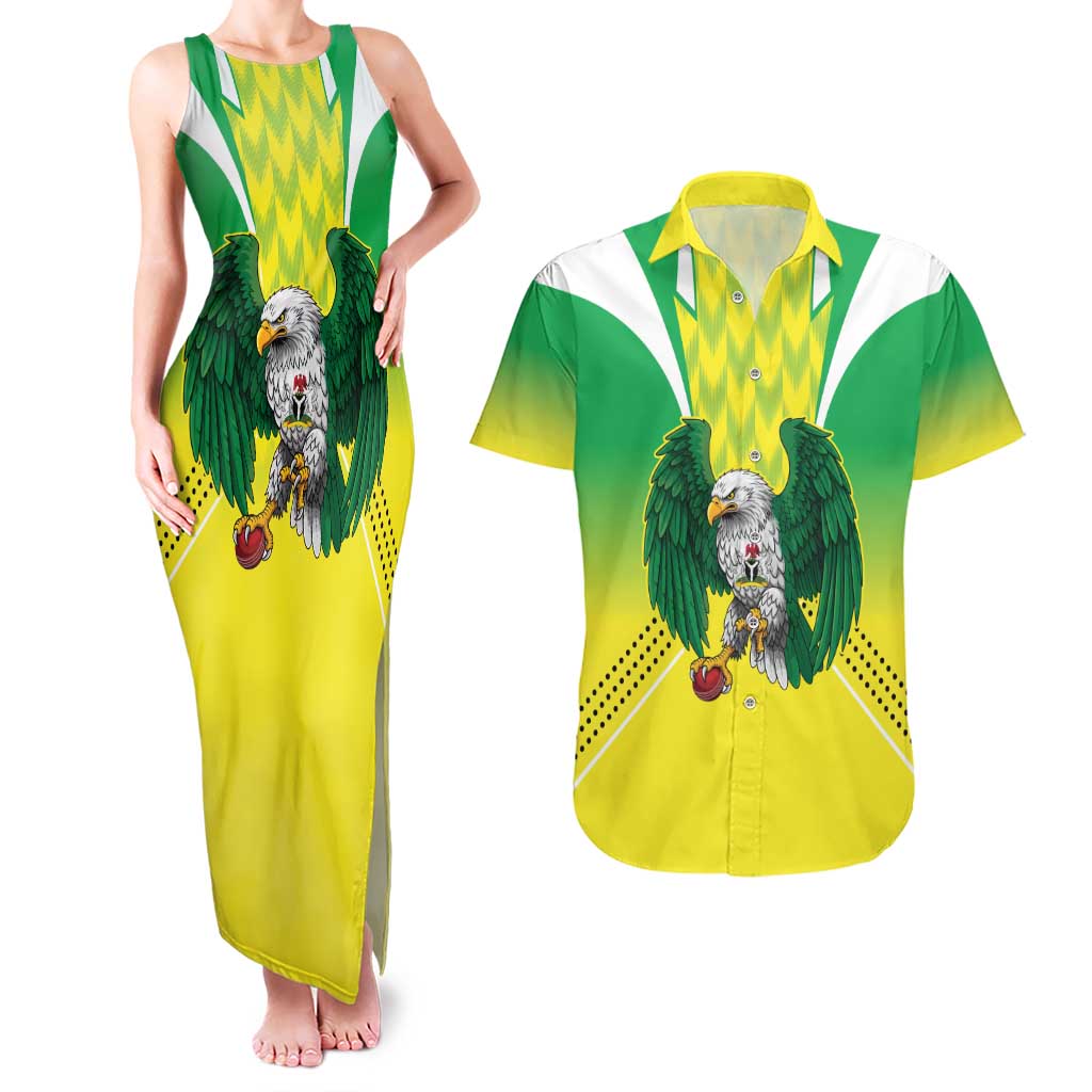 Nigeria Cricket Custom Couples Matching Tank Maxi Dress and Hawaiian Shirt Najeriya Yellow Greens Eagle - Wonder Print Shop