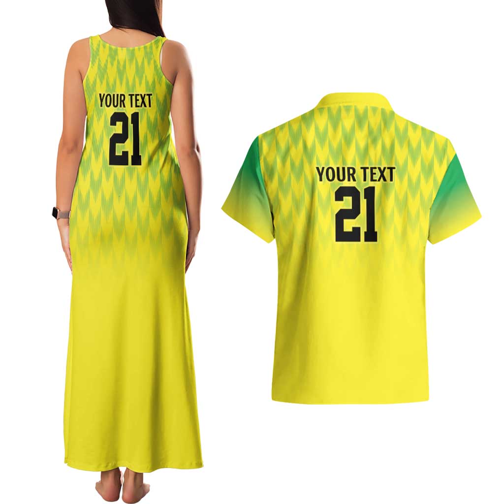 Nigeria Cricket Custom Couples Matching Tank Maxi Dress and Hawaiian Shirt Najeriya Yellow Greens Eagle - Wonder Print Shop