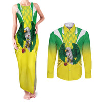 Nigeria Cricket Custom Couples Matching Tank Maxi Dress and Long Sleeve Button Shirt Najeriya Yellow Greens Eagle - Wonder Print Shop