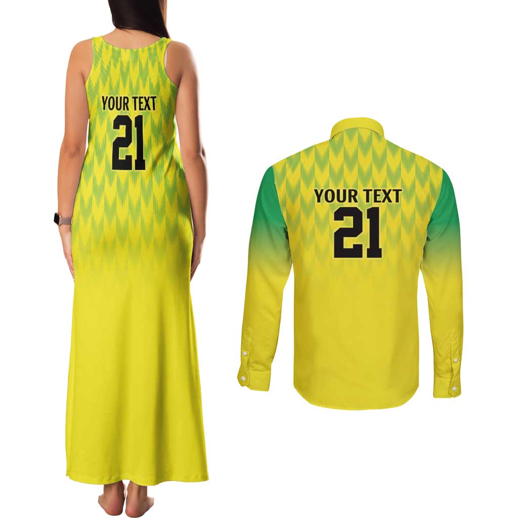 Nigeria Cricket Custom Couples Matching Tank Maxi Dress and Long Sleeve Button Shirt Najeriya Yellow Greens Eagle - Wonder Print Shop