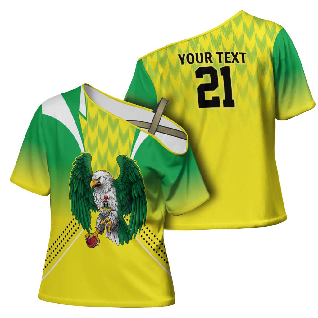 Nigeria Cricket Custom Cross Shoulder Shirt Najeriya Yellow Greens Eagle - Wonder Print Shop