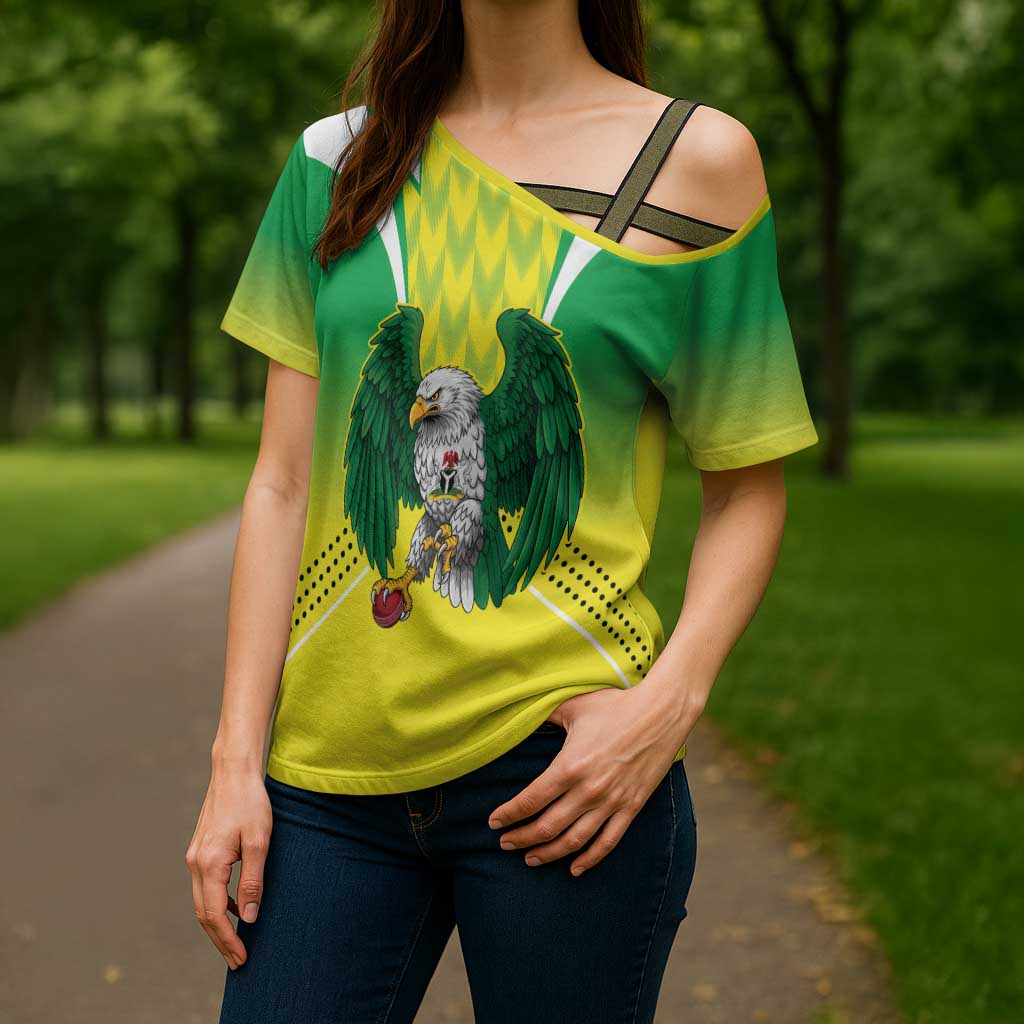 Nigeria Cricket Custom Cross Shoulder Shirt Najeriya Yellow Greens Eagle - Wonder Print Shop