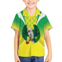 Nigeria Cricket Custom Family Matching Off The Shoulder Long Sleeve Dress and Hawaiian Shirt Najeriya Yellow Greens Eagle - Wonder Print Shop