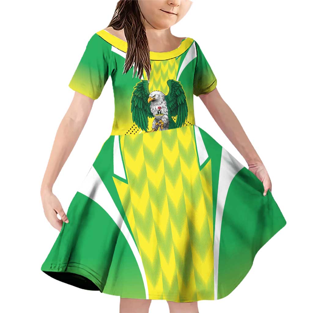Nigeria Cricket Custom Family Matching Off Shoulder Short Dress and Hawaiian Shirt Najeriya Yellow Greens Eagle - Wonder Print Shop