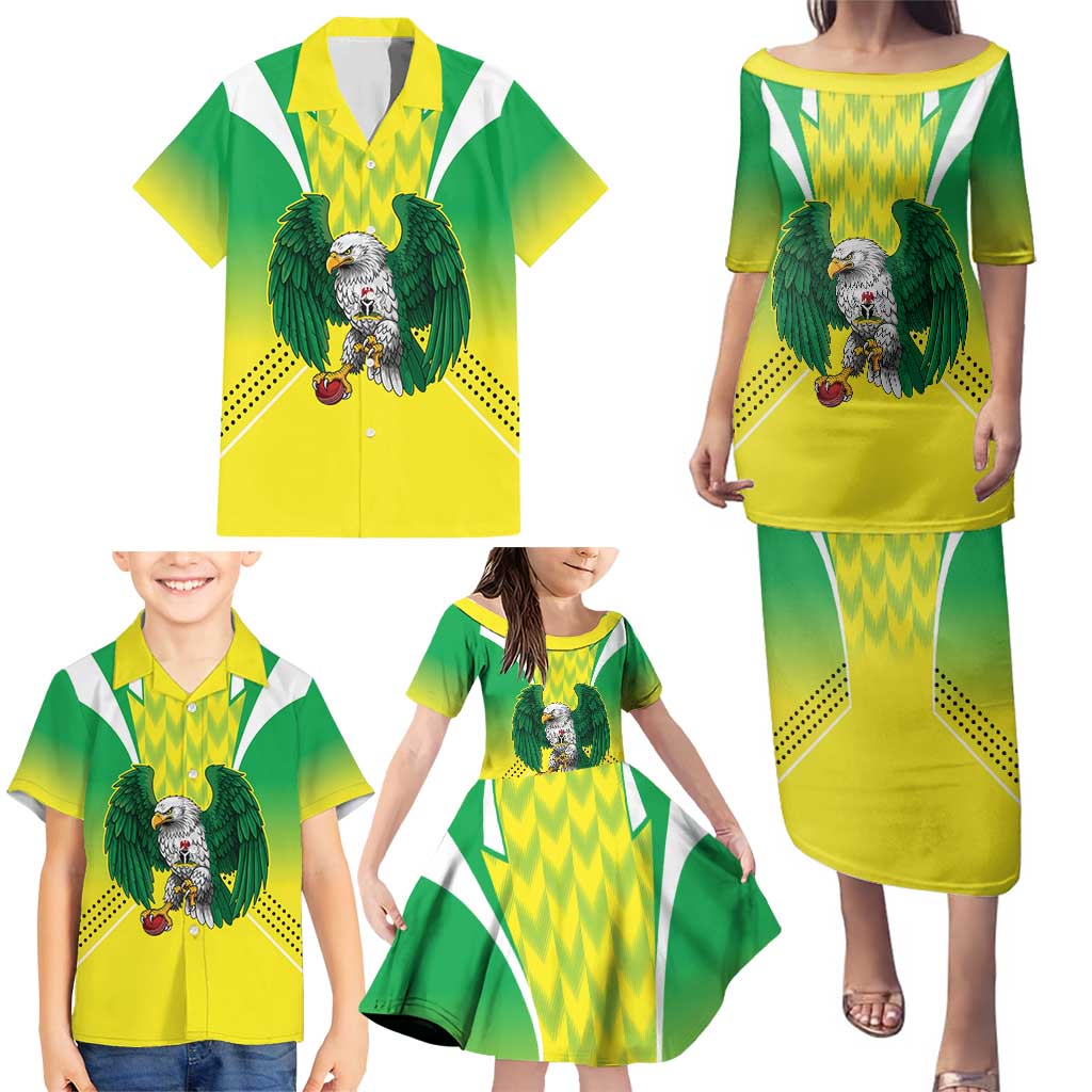 Nigeria Cricket Custom Family Matching Puletasi and Hawaiian Shirt Najeriya Yellow Greens Eagle - Wonder Print Shop