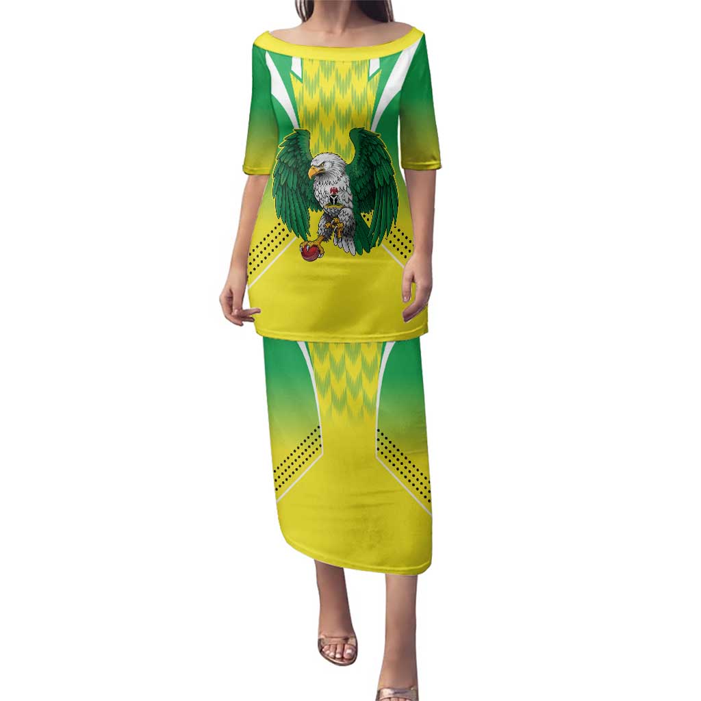 Nigeria Cricket Custom Family Matching Puletasi and Hawaiian Shirt Najeriya Yellow Greens Eagle - Wonder Print Shop