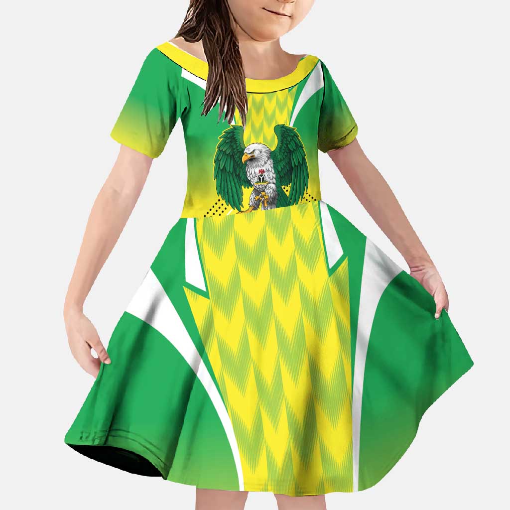 Nigeria Cricket Custom Family Matching Short Sleeve Bodycon Dress and Hawaiian Shirt Najeriya Yellow Greens Eagle - Wonder Print Shop