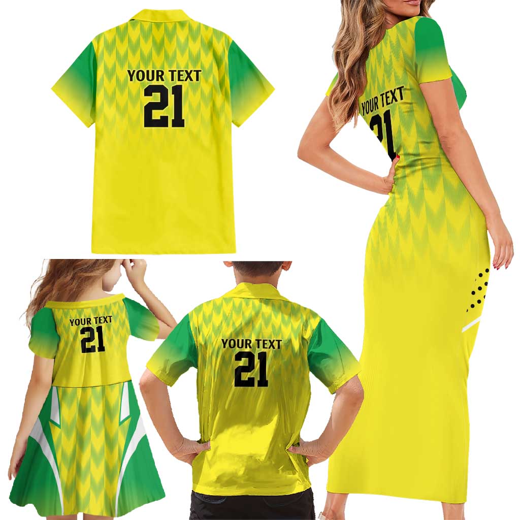 Nigeria Cricket Custom Family Matching Short Sleeve Bodycon Dress and Hawaiian Shirt Najeriya Yellow Greens Eagle - Wonder Print Shop
