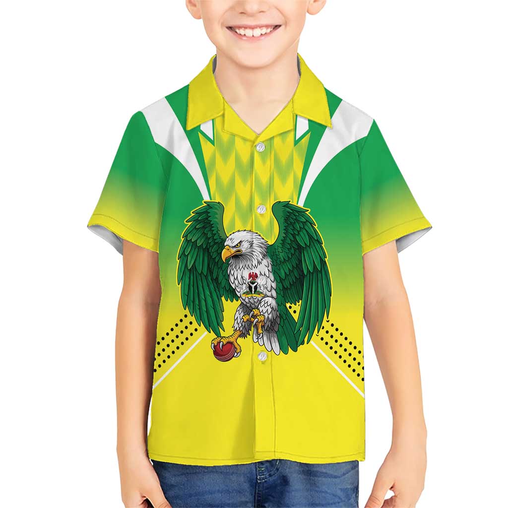 Nigeria Cricket Custom Family Matching Short Sleeve Bodycon Dress and Hawaiian Shirt Najeriya Yellow Greens Eagle - Wonder Print Shop